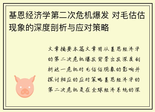 基恩经济学第二次危机爆发 对毛估估现象的深度剖析与应对策略