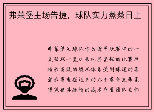 弗莱堡主场告捷，球队实力蒸蒸日上