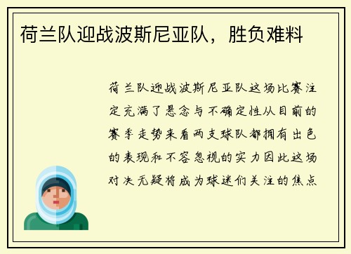 荷兰队迎战波斯尼亚队，胜负难料